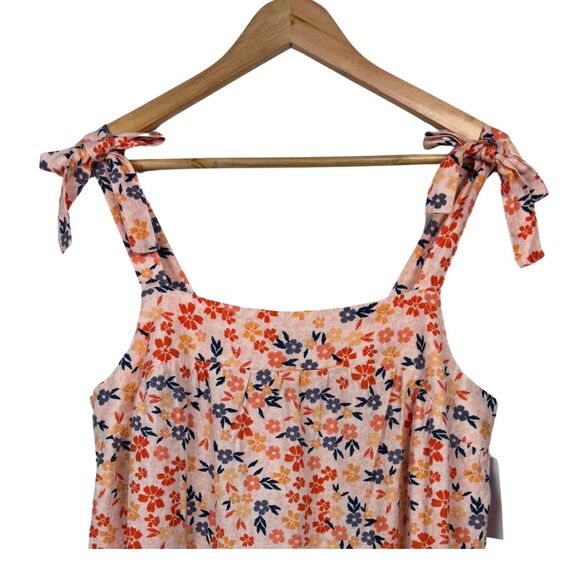 Sonoma Tank Top Women's Tie-Strap Floral Linen Blend Smocked Large Summer Resort - Picture 7 of 8